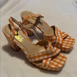 SHEIN Orange Checkered Heeled Sandals